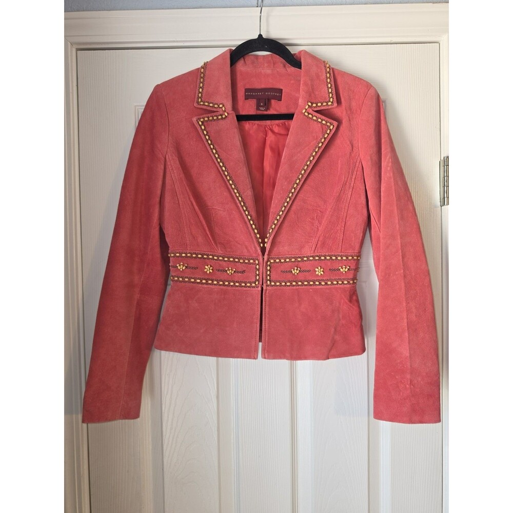 Vintage Margaret Godfrey Coral Salmon Pink Suede Leather Blazer Coat Small